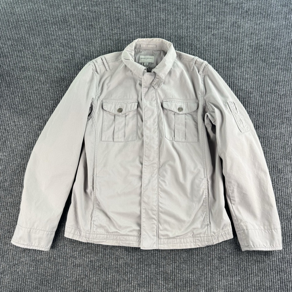 Vintage Banana Jacket Mens Large Khaki Canvas Safari Utility Snap Zip Up Bomber